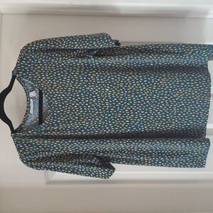 Susan Graver Liquid Knit Top, Round Neck, short sleeve, Green/multi-colored, L